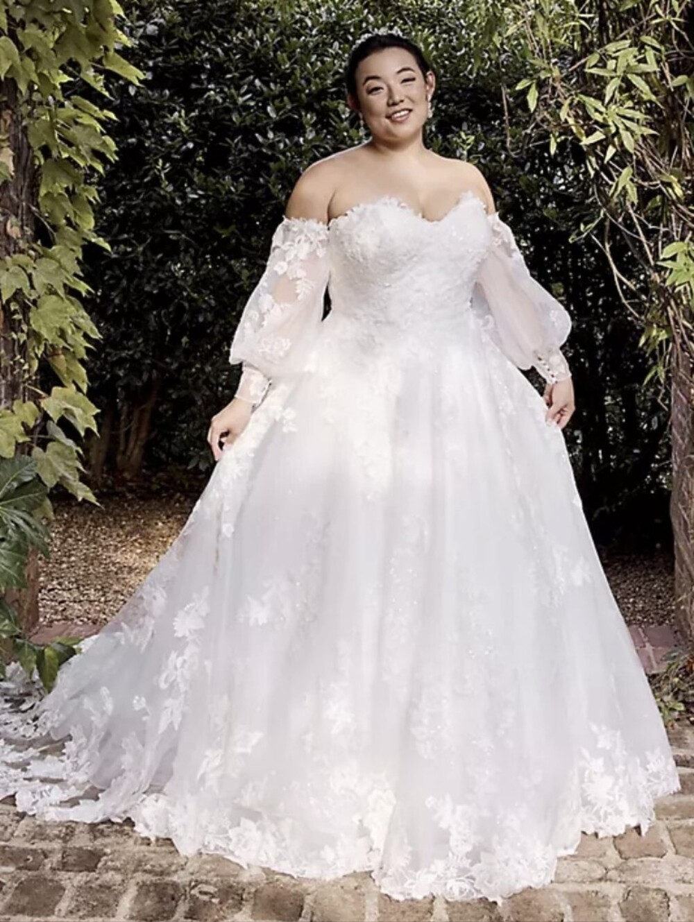 Oleg Cassini White Off-the-Shoulder Lace Ball Gown
